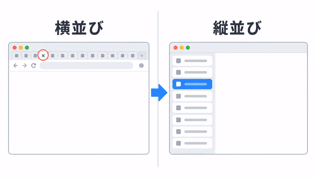 ブラウザのタブ整理術で縦タブを表示した画面