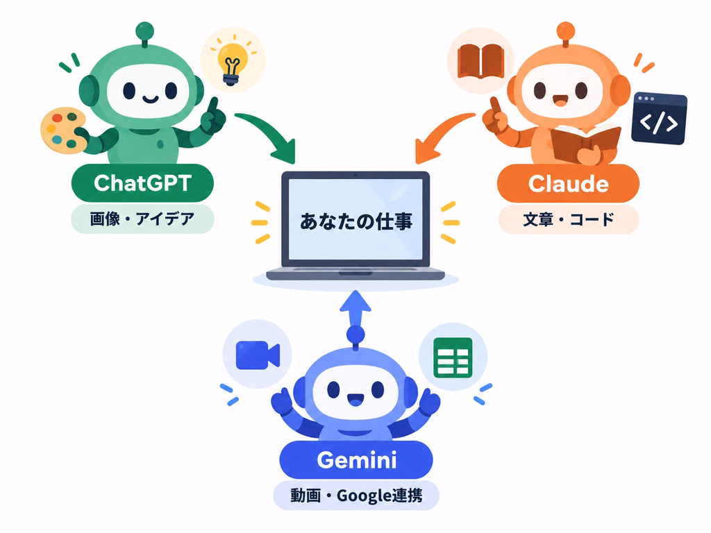 生成AIの使い分けのイメージ(ChatGPT・Claude・Gemini)