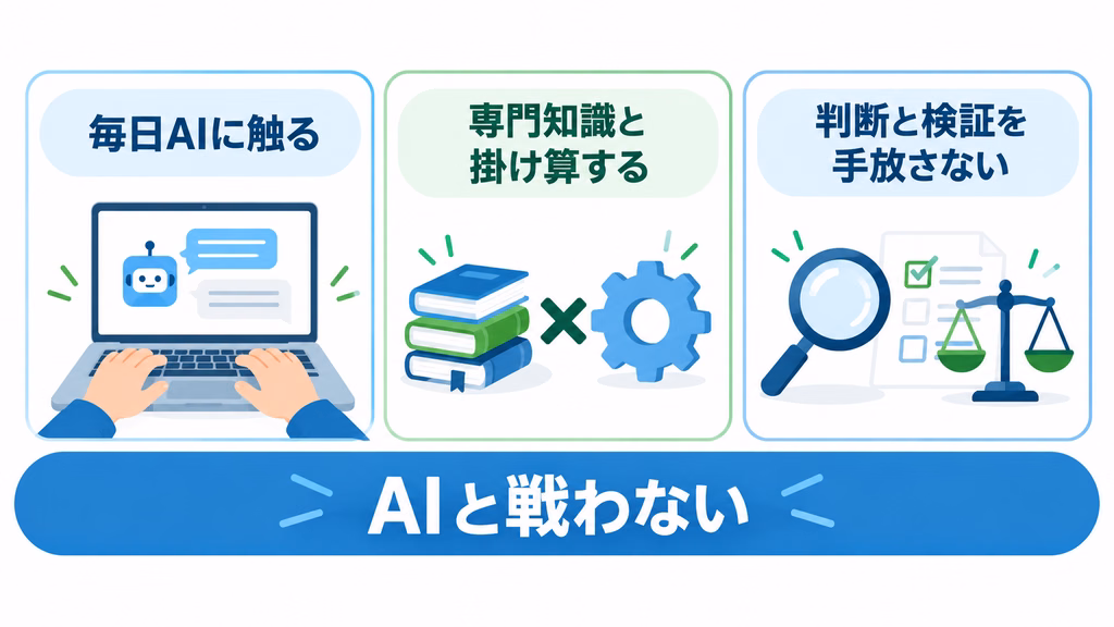 AIに仕事を奪われない人の3つの習慣を示した図