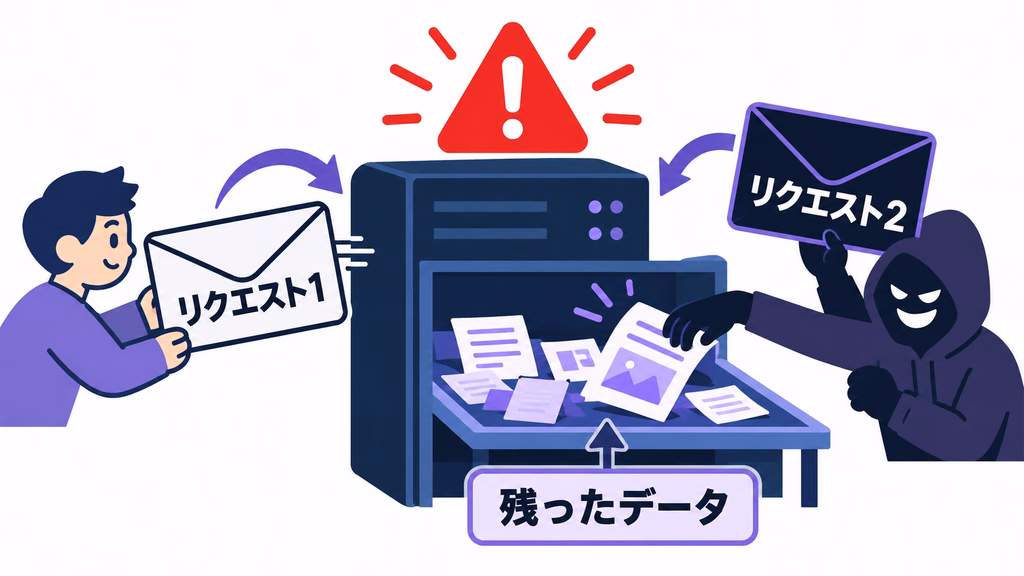 PHP脆弱性PHP2Shellでメモリの後片付けに失敗する仕組みのイメージ