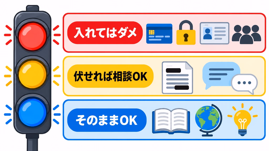 ChatGPTに渡していい個人情報とダメな個人情報を信号機で示した図