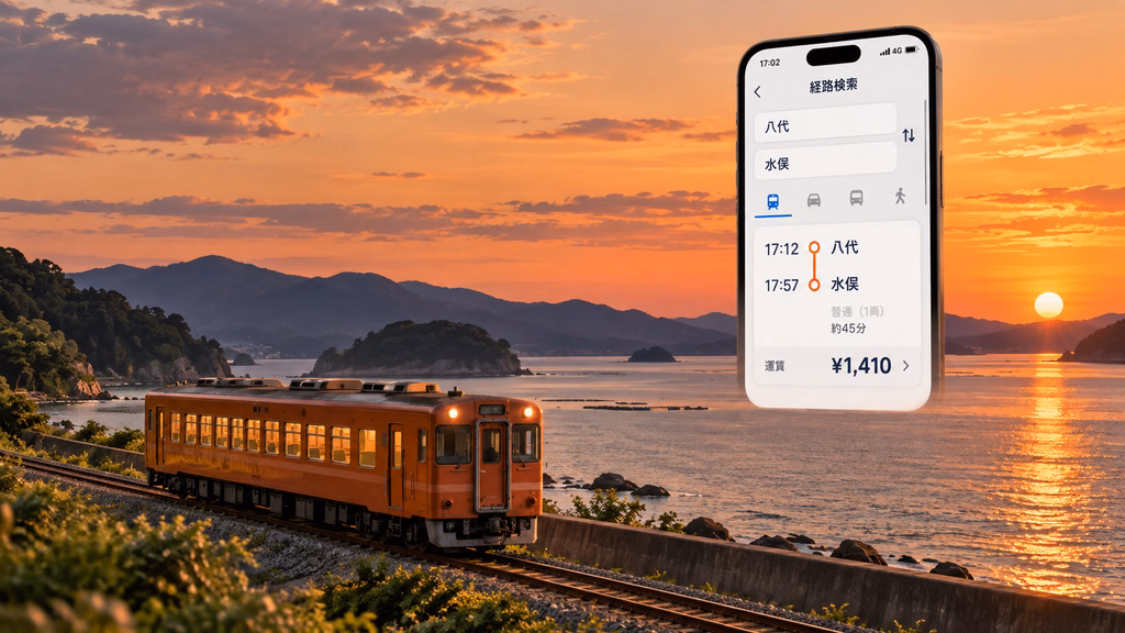 肥薩おれんじ鉄道の運賃表示に対応したくまモビの経路検索画面