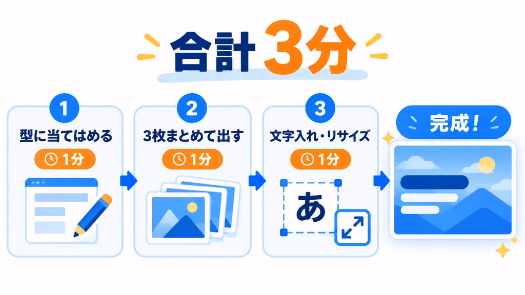 AI画像生成でアイキャッチを3分で作る3ステップの図