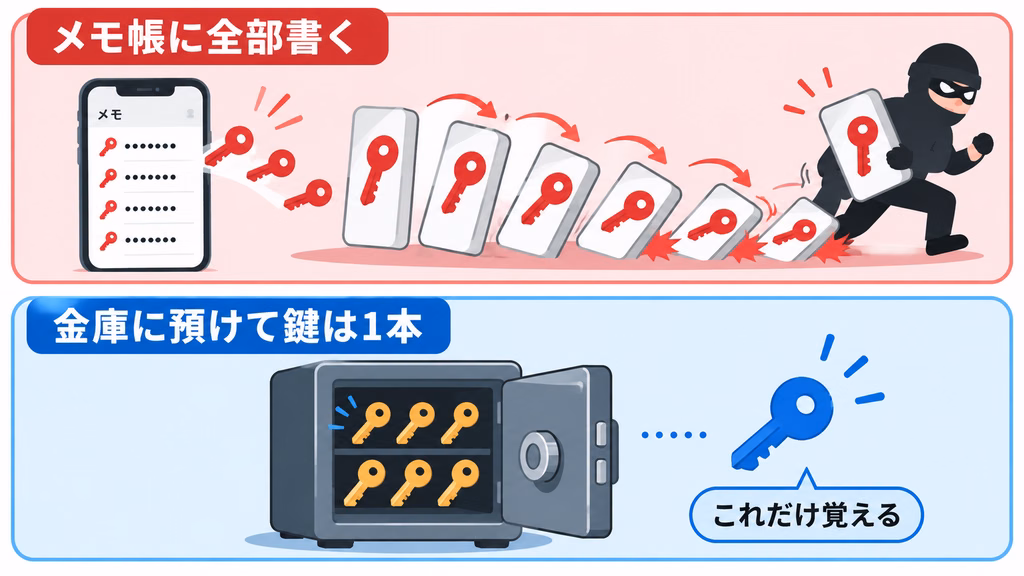 安全なパスワード管理の仕組みを示した図