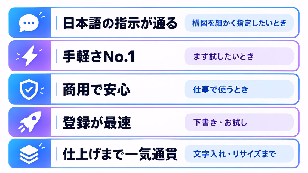 無料で使えるAI画像生成ツール5選の比較図