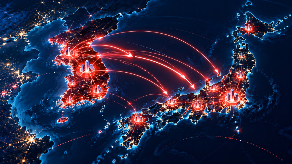 韓国から日本へとAI攻撃が広がっていくイメージ